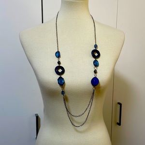 Beaded Necklace * Blue‎ * Silver * With Earrings - Lead & Nickel Free